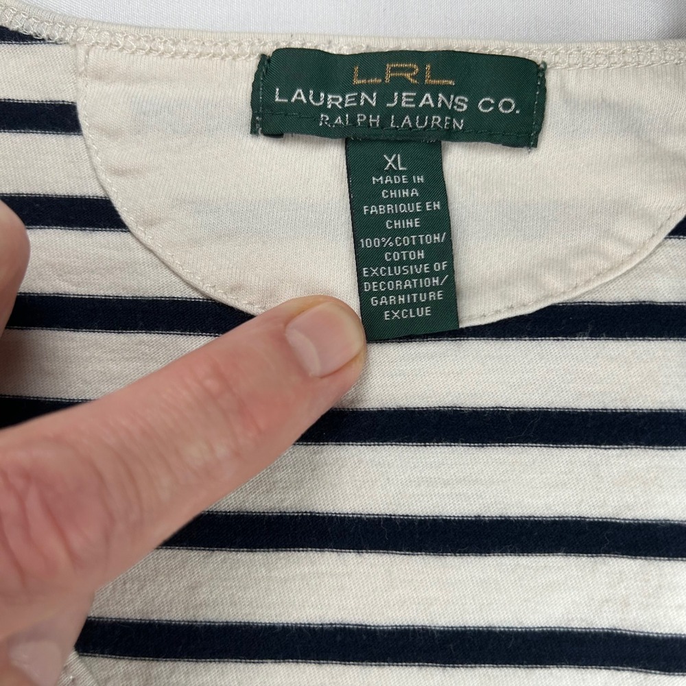 Lauren Ralph Lauren Jeans Co Navy White Striped Cotton Long Sleeve‎ Top XL - Picture 4 of 10